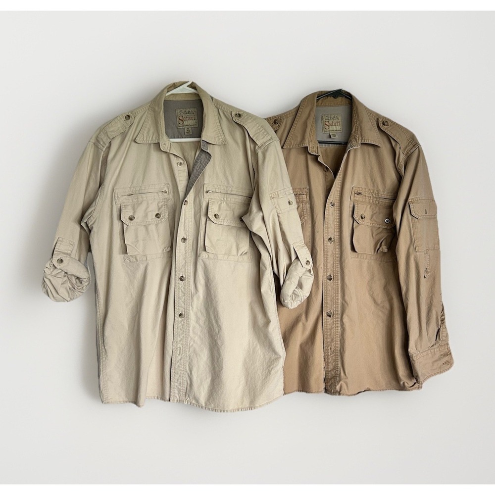 Cabelas Safari Series Shirt Lot of 2 - Tan Khaki Adventure Tactical Travel Men M